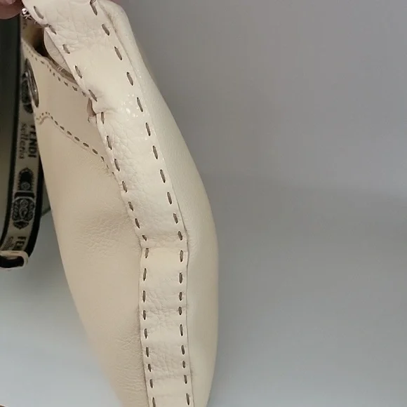 Fendi White Leather Selleria Crossbody Bag Cream